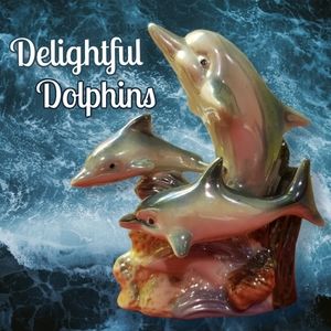 Vtg 3 Dolphin's Figurine Porcelain Hi Gloss Finish